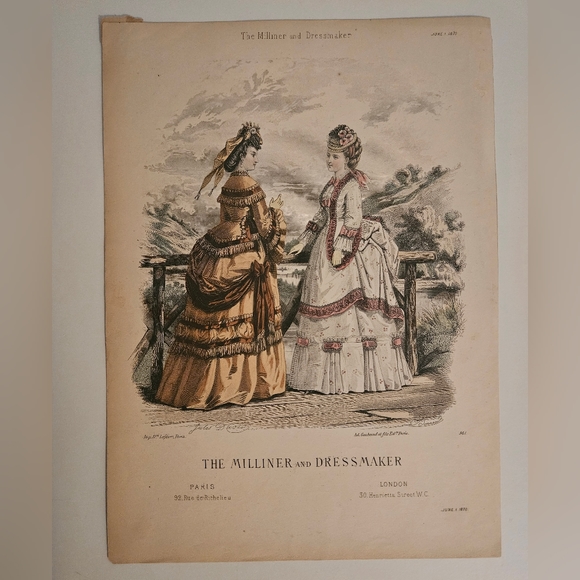 1870 The Milliner and the Dressmaker Women's Fashion Magazine Illustration - Picture 2 of 3
